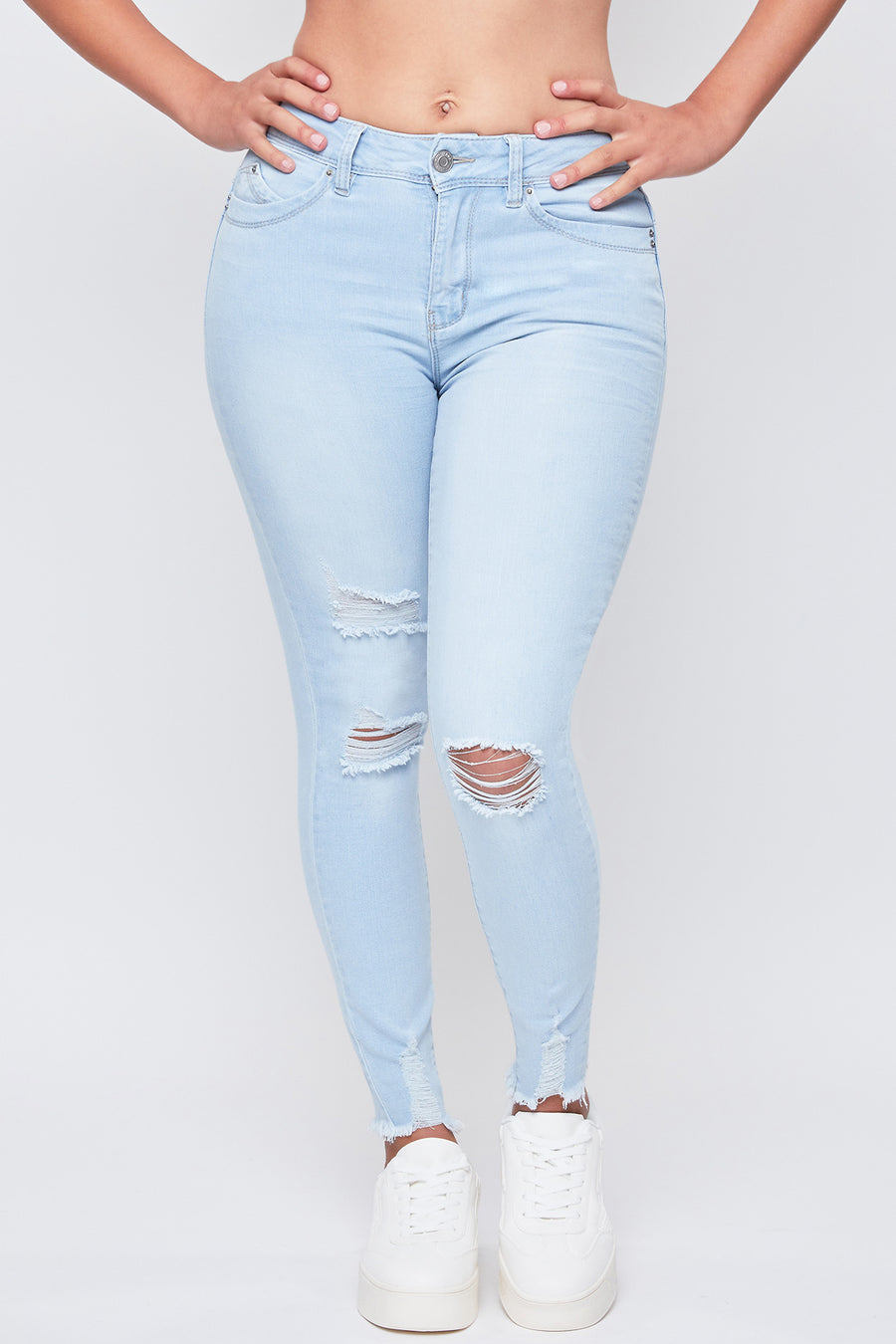 Junior WannaBettaButt 1-Button High-Rise Fray Hem Ankle Jean with Recycled Fibers, Pack of 12