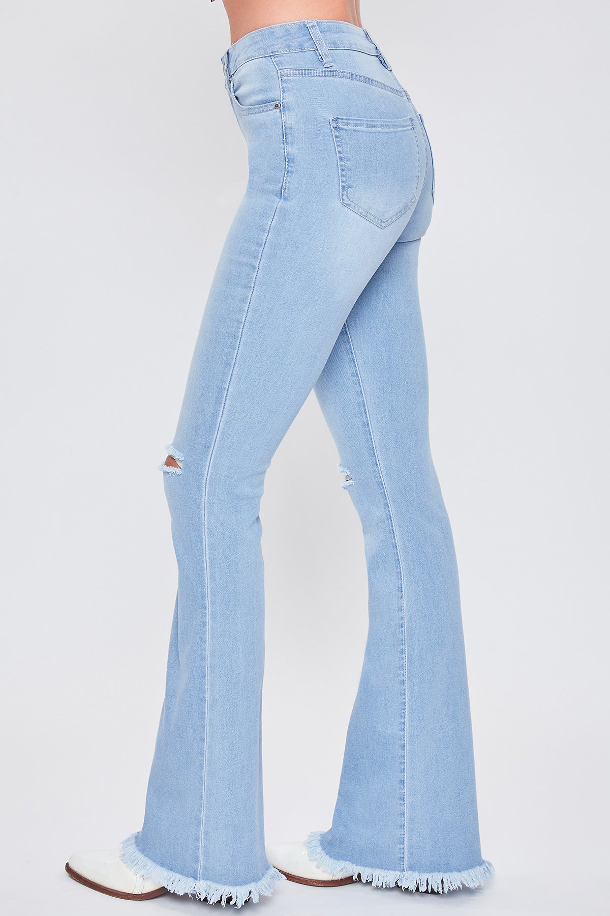 Junior 1-Button High-Rise Fray Hem Flare-Long Inseam 12 Pack