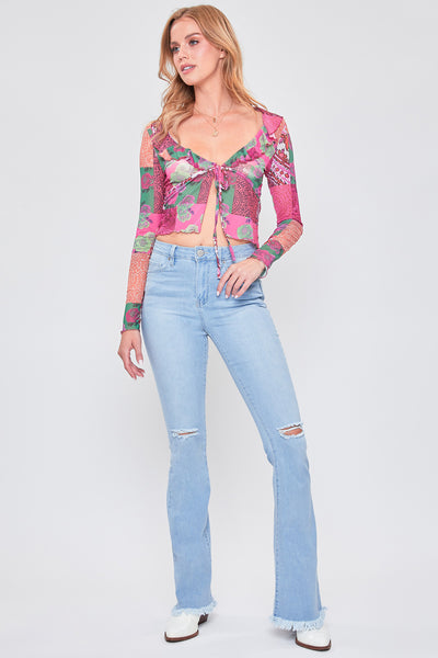 Junior 1-Button High-Rise Fray Hem Flare-Long Inseam 12 Pack