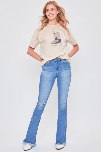 Junior 1-Button High-Rise Fray Hem Flare-Long Inseam 12 Pack