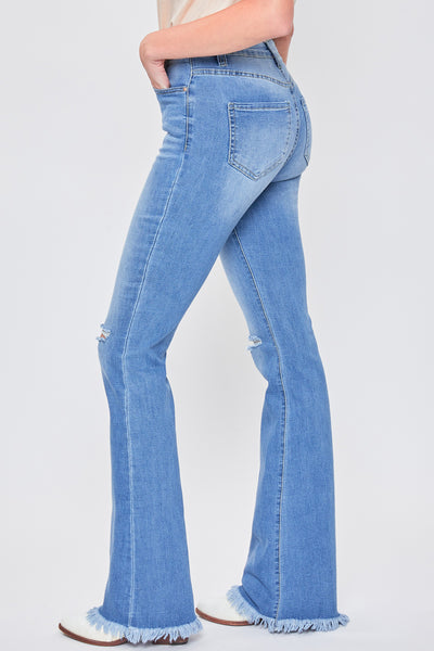 Junior 1-Button High-Rise Fray Hem Flare-Long Inseam 12 Pack