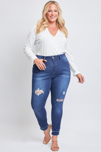 Plus Size Skinny High-Rise Ankle Jean With Slanted Double Frayed Hem Made With Recycled Fibers , Pack Of 12