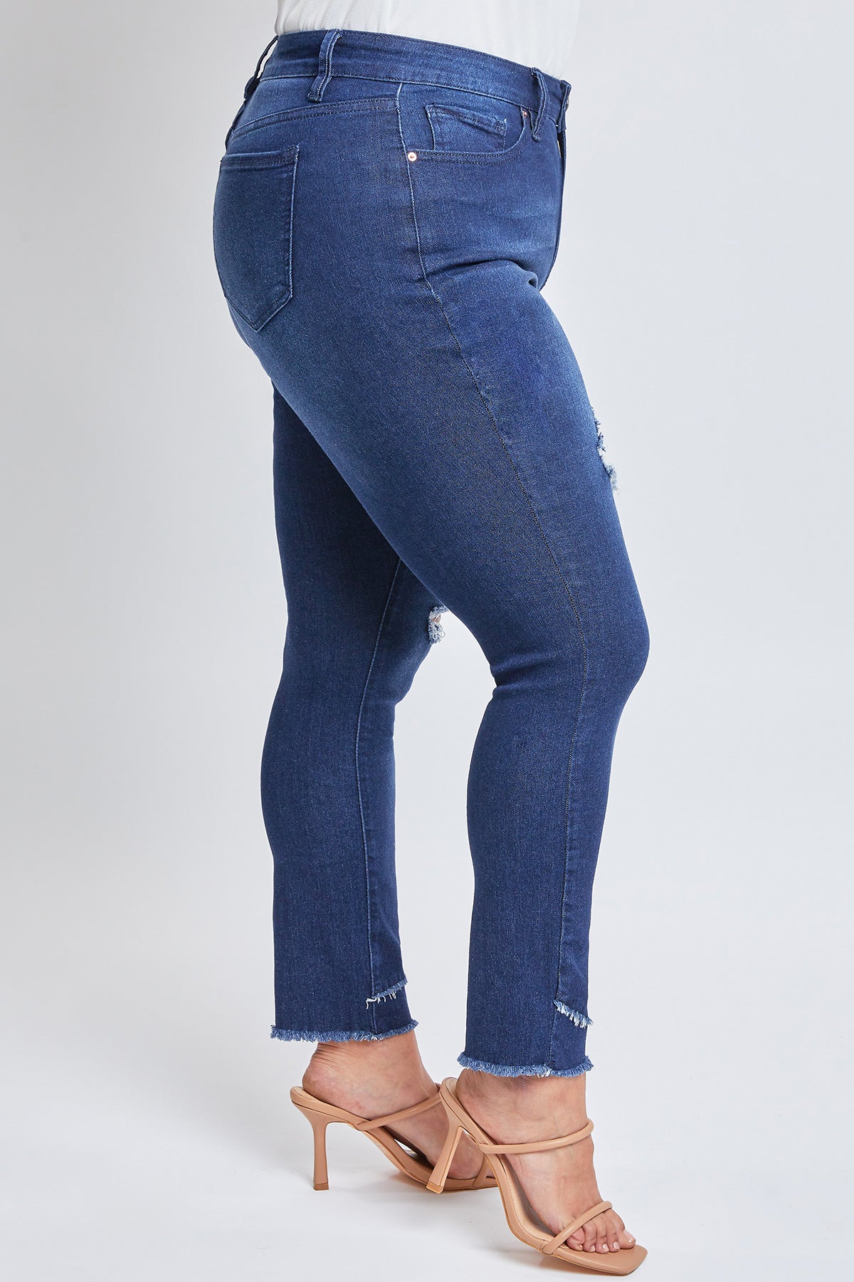 Plus Size Skinny High-Rise Ankle Jean With Slanted Double Frayed Hem Made With Recycled Fibers , Pack Of 12