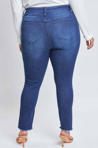 Plus Size Skinny High-Rise Ankle Jean With Slanted Double Frayed Hem Made With Recycled Fibers , Pack Of 12