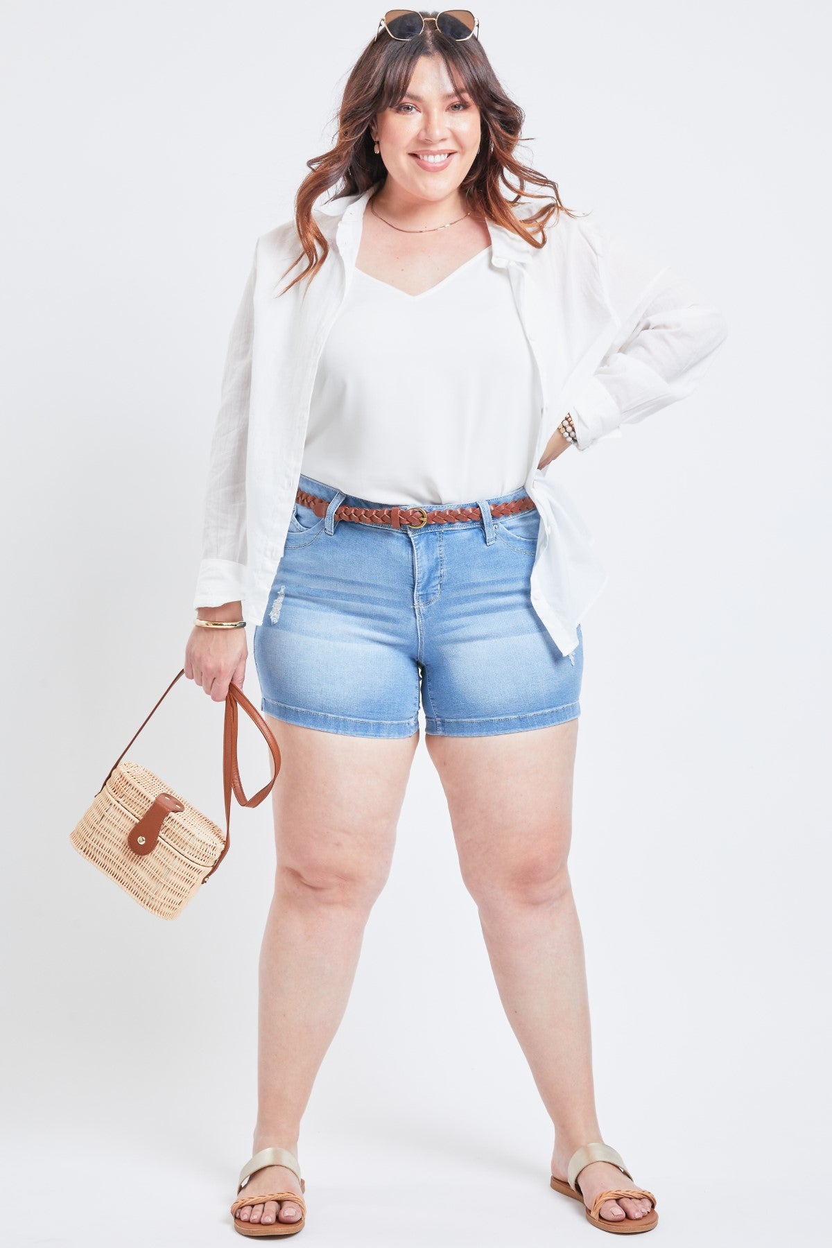 Missy Plus Size Wannabettabutt 1-Button Side Slit Hem Shorts Made With Recycled Fibers 12 Pack