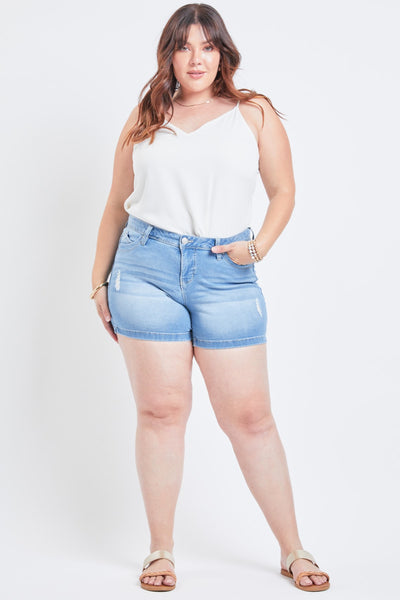 Missy Plus Size Wannabettabutt 1-Button Side Slit Hem Shorts Made With Recycled Fibers 12 Pack