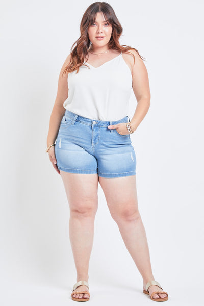 Missy Plus Size Wannabettabutt 1-Button Side Slit Hem Shorts Made With Recycled Fibers, Pack Of 12