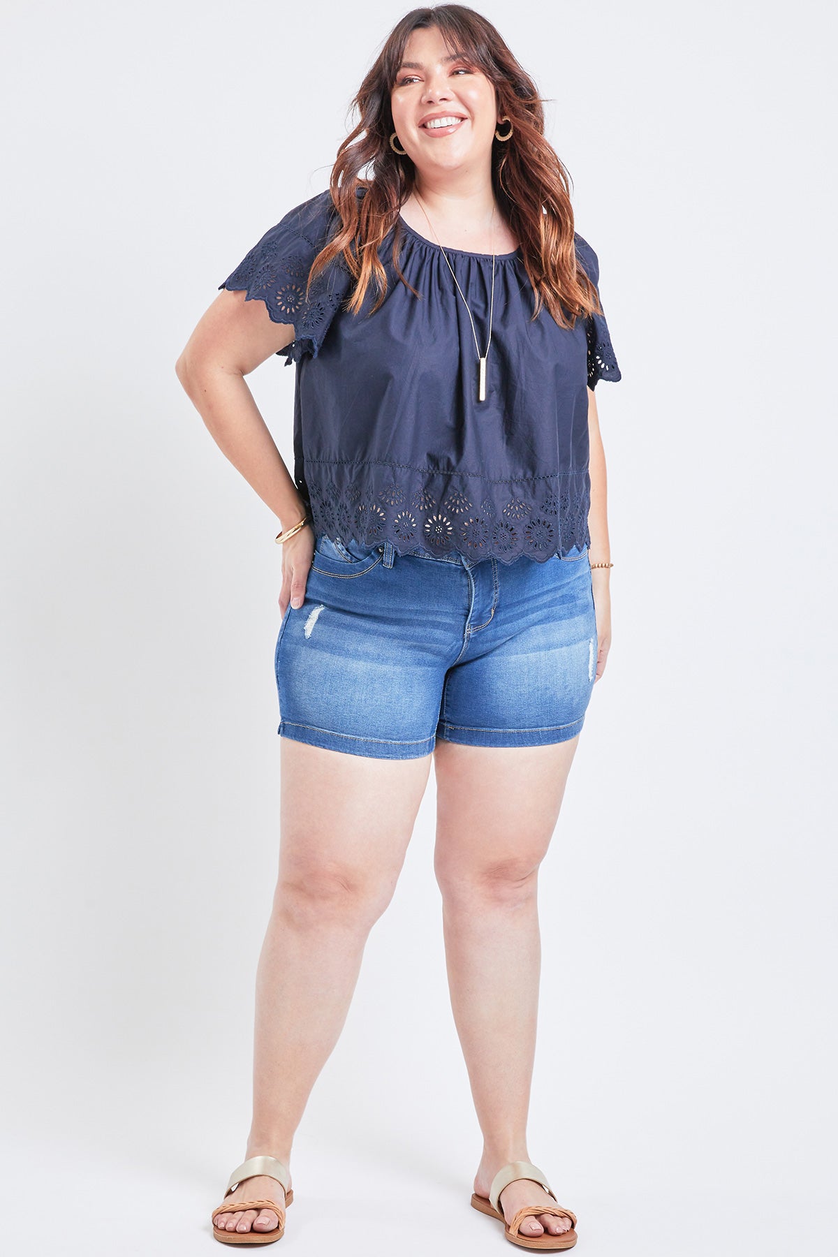 Missy Plus Size Wannabettabutt 1-Button Side Slit Hem Shorts Made With Recycled Fibers 12 Pack