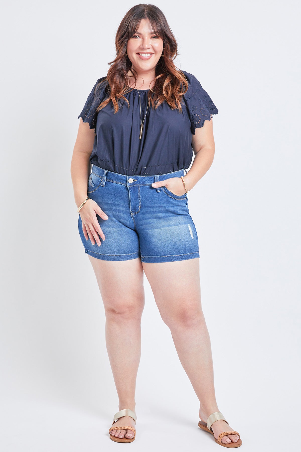 Missy Plus Size Wannabettabutt 1-Button Side Slit Hem Shorts Made With Recycled Fibers 12 Pack