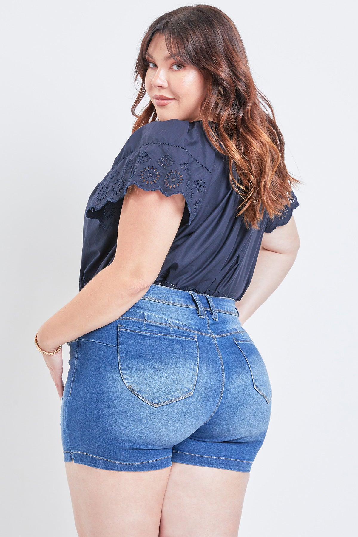 Missy Plus Size Wannabettabutt 1-Button Side Slit Hem Shorts Made With Recycled Fibers 12 Pack