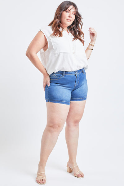 Missy Plus Size Wannabettabutt 1-Button Side Slit Hem Shorts Made With Recycled Fibers 12 Pack