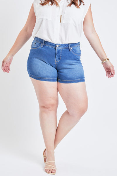 Missy Plus Size Wannabettabutt 1-Button Side Slit Hem Shorts Made With Recycled Fibers 12 Pack