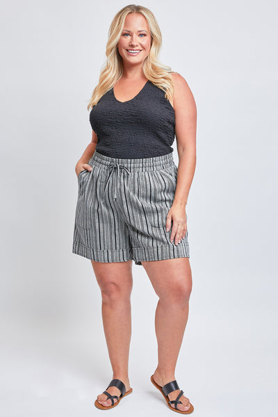 Missy Plus Size Cuffed Linen Shorts With Porkchop Pockets 6 Pack