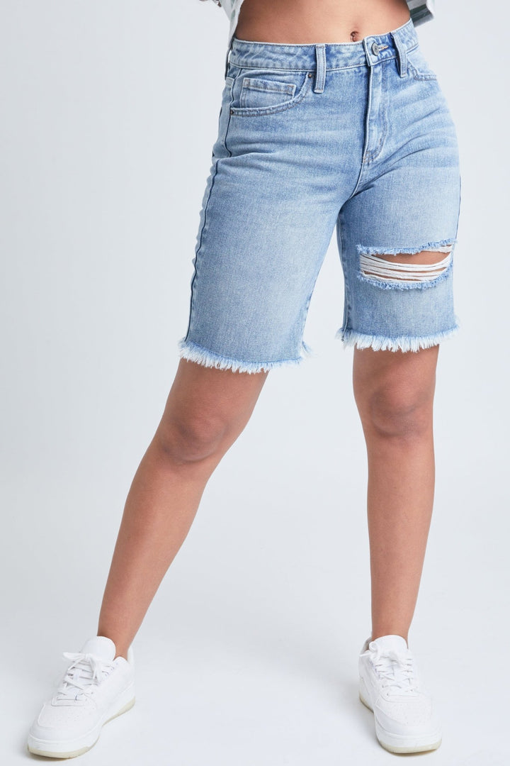 High Rise Frayed Hem Rigid Boyfriend Denim Shorts , Pack Of