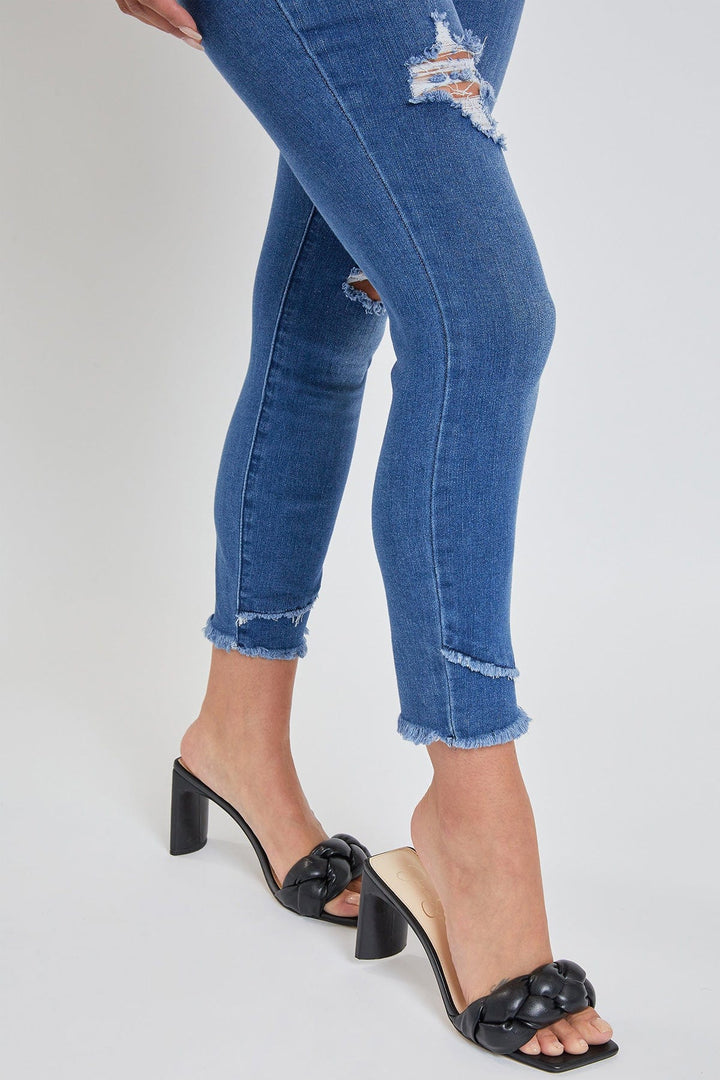 Petite Skinny High-Rise Ankle Jean With Slanted Double Frayed Hem