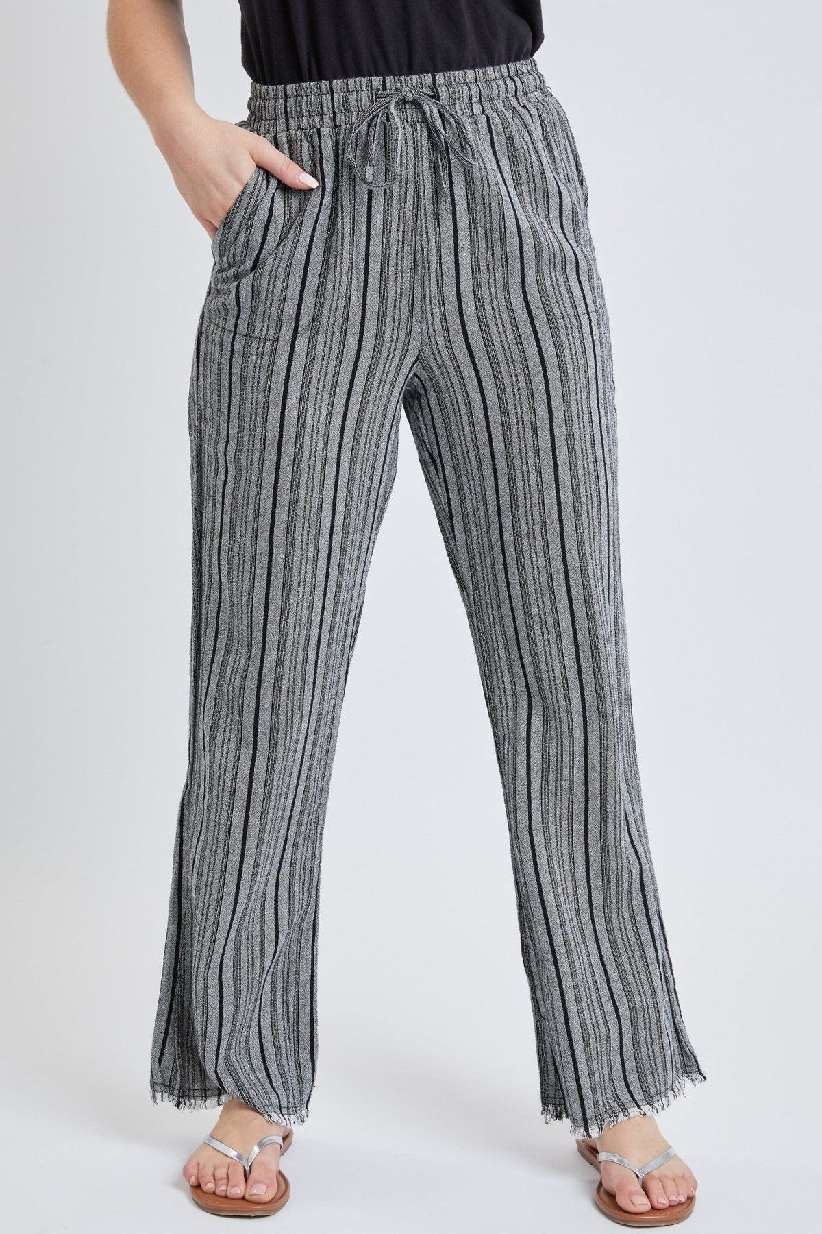 High-Waisted Striped Linen-Blend Wide-Leg Pants for Women